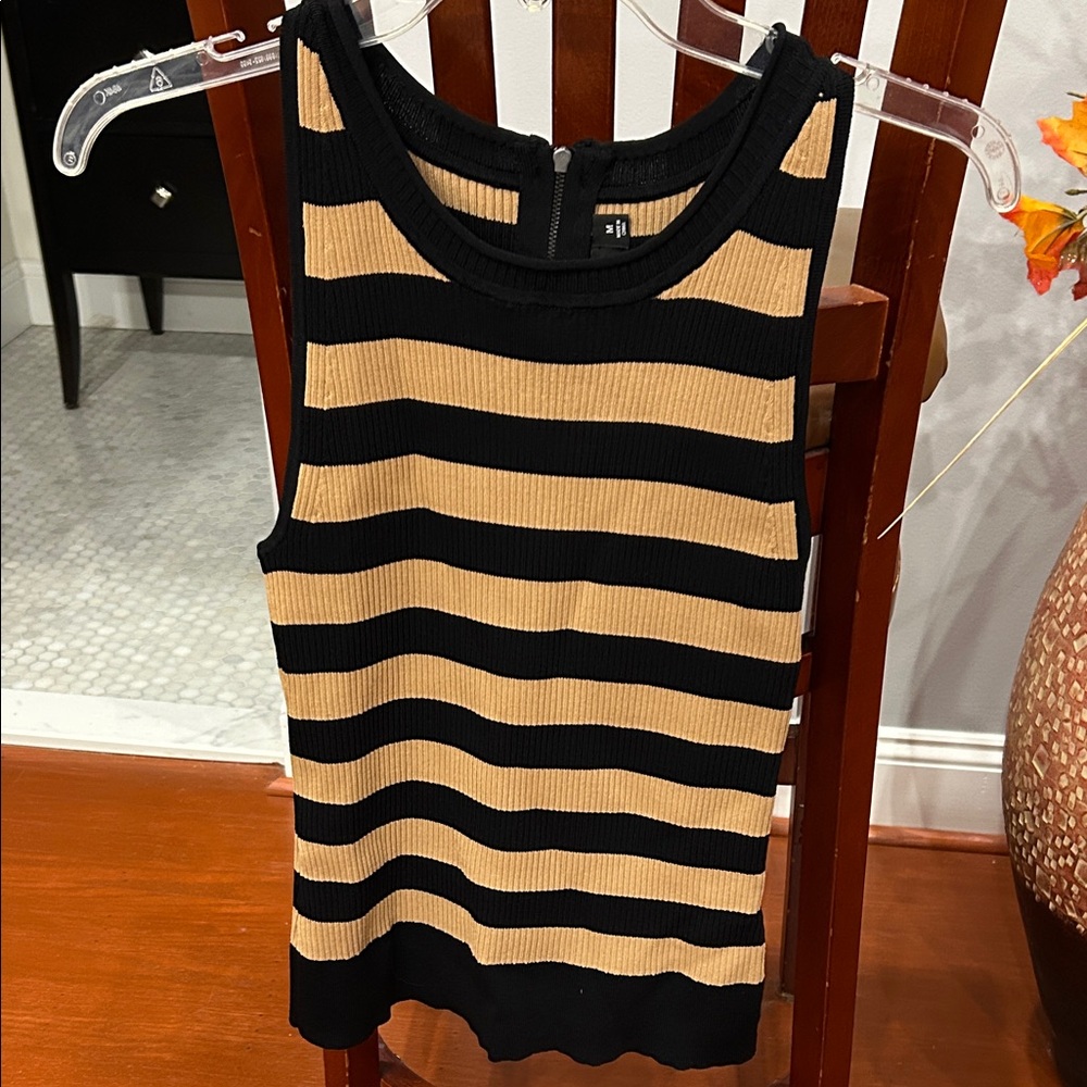 Chic Black and Tan Striped Sleeveless Top